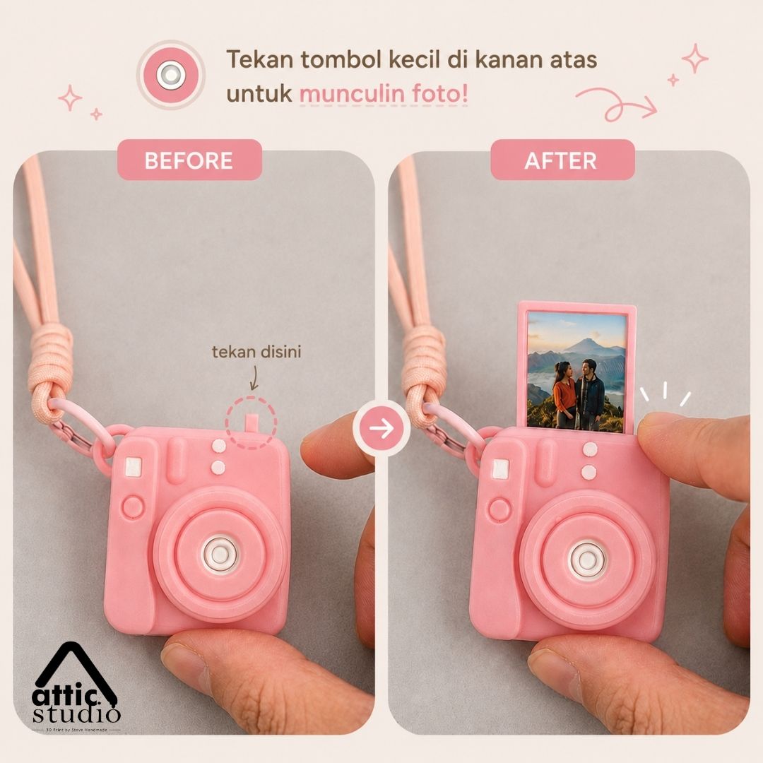 Mini Camera Clicker Keychain Custom Foto | Gantungan Tas Kamera Interaktif 6 Warna